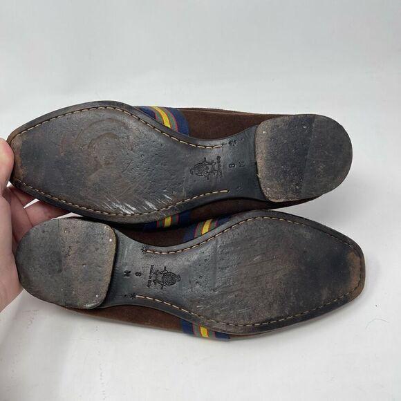 Paul Stuart Brown Blue Striped Herve Ribbon Band Slip on Suede Loafer Size 8